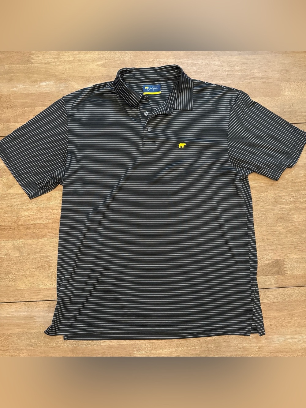 Men's Black Striped Golf Polo with Gold Logo - XL